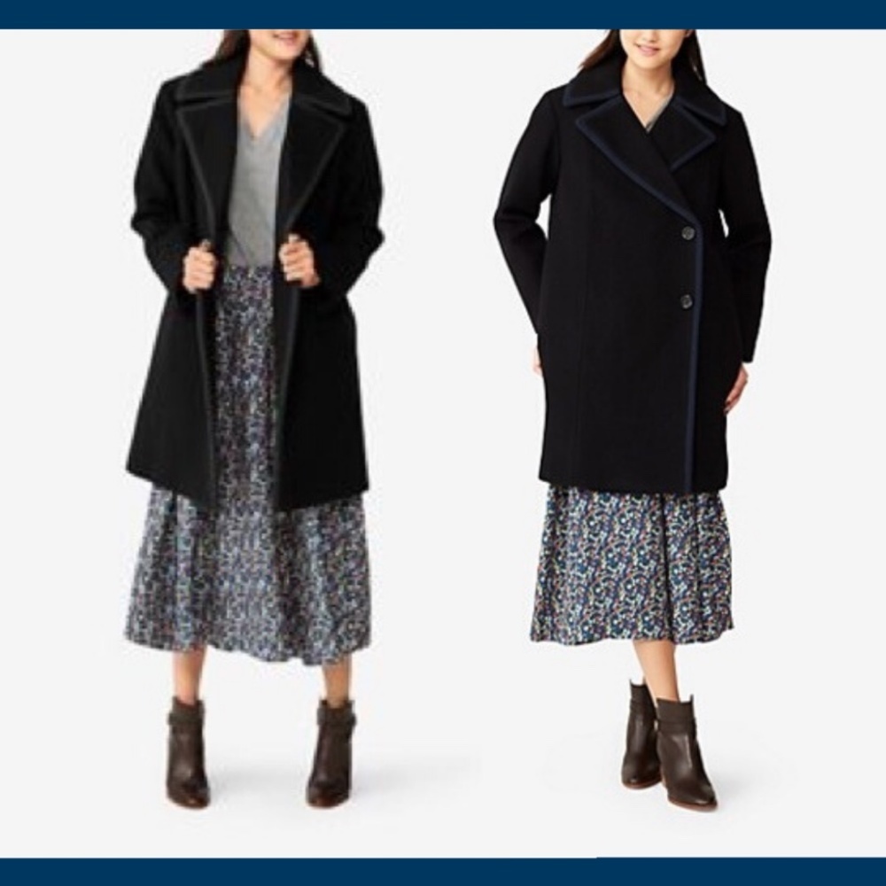 NEW Kate Spade Saturday Piped Overside Wool‎ Coat in Black [SZ Large ]